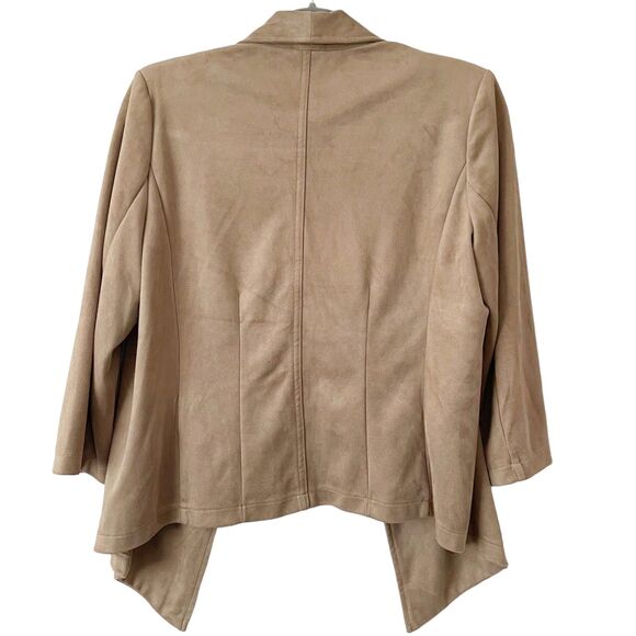 Covington Tan Faux Suede 3/4 Sleeve Open Drape Front Short Cardigan Blazer M - Picture 3 of 9